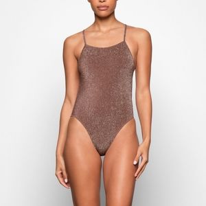 $72 NWT SKIMS Glitter Swim One-Piece Bodysuit Jasper Sz:XXS
